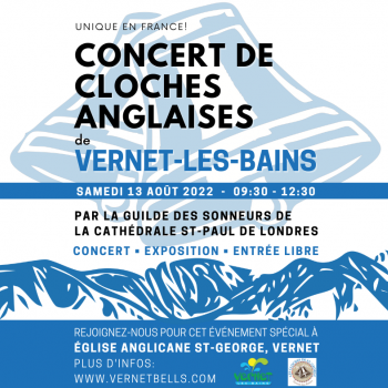 A poster announcing the Bell Concert at St-George Anglicane Church in Vernet-les-Bains on Saturday, August 13, 2022.